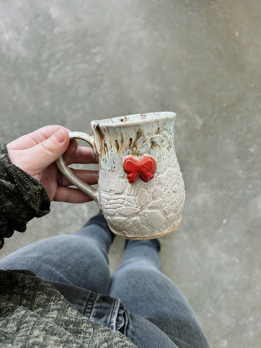 Medium mug with red bow | quail egg